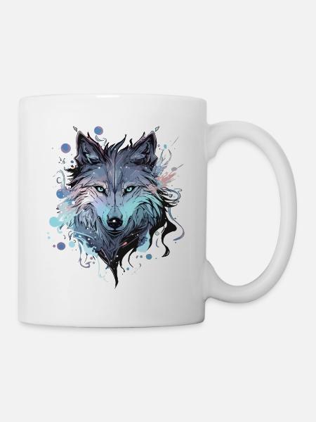 Wolf Wolfskopf Mystisch Natur Wild Wildnis Kunst - Tasse - Weiß