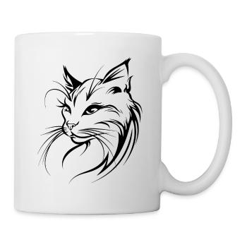 Katze Silhouette Umriss Zeichnung Lineart Kunst - Tasse - Weiß - Rechts