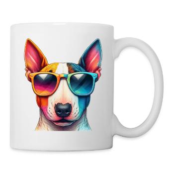 Bunter Bullterrier mit Sonnenbrille - Tasse - Weiß - Rechts