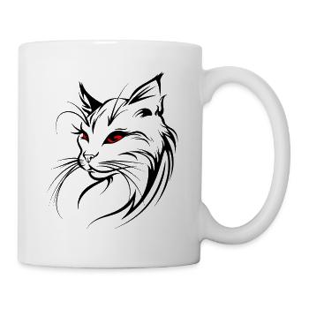 Cat Silhouette Outline Drawing Lineart Art - Mug - white - Right