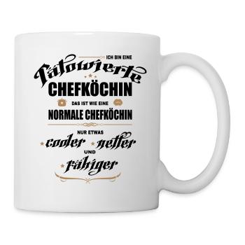 Chefköchin mit Tattoos. Tätowierte Köchin. - Tasse - Weiß - Rechts