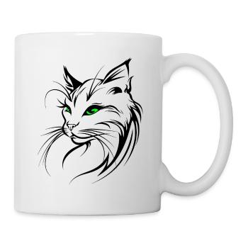 Cat Silhouette Outline Drawing Lineart Art - Mug - white - Right