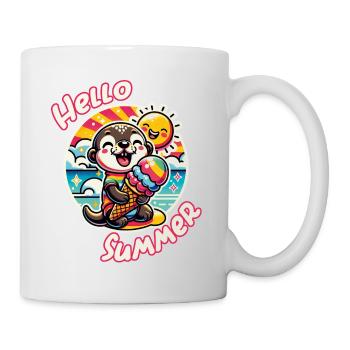 Hallo Sommer lustiger Otter mit großer Eistüte - Tasse - Weiß - Rechts