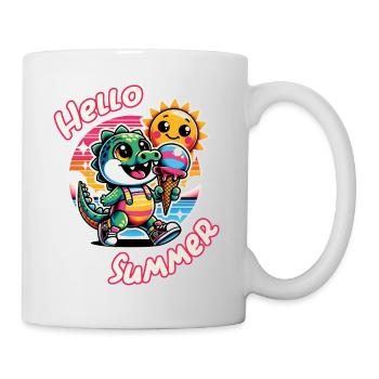 Hallo Sommer lustiges Krokodil mit großer Eistüte - Tasse - Weiß - Rechts