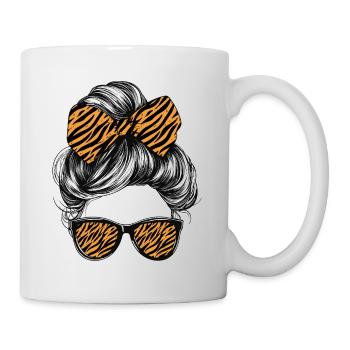 Tigre Femme Lunettes Lunettes Cheveux Noeud - Mug blanc - blanc - Droite