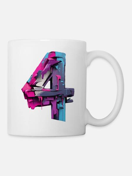 NUMMER 4 NR. 4 COOL 4. GEBURTSTAG - Tasse - Weiß