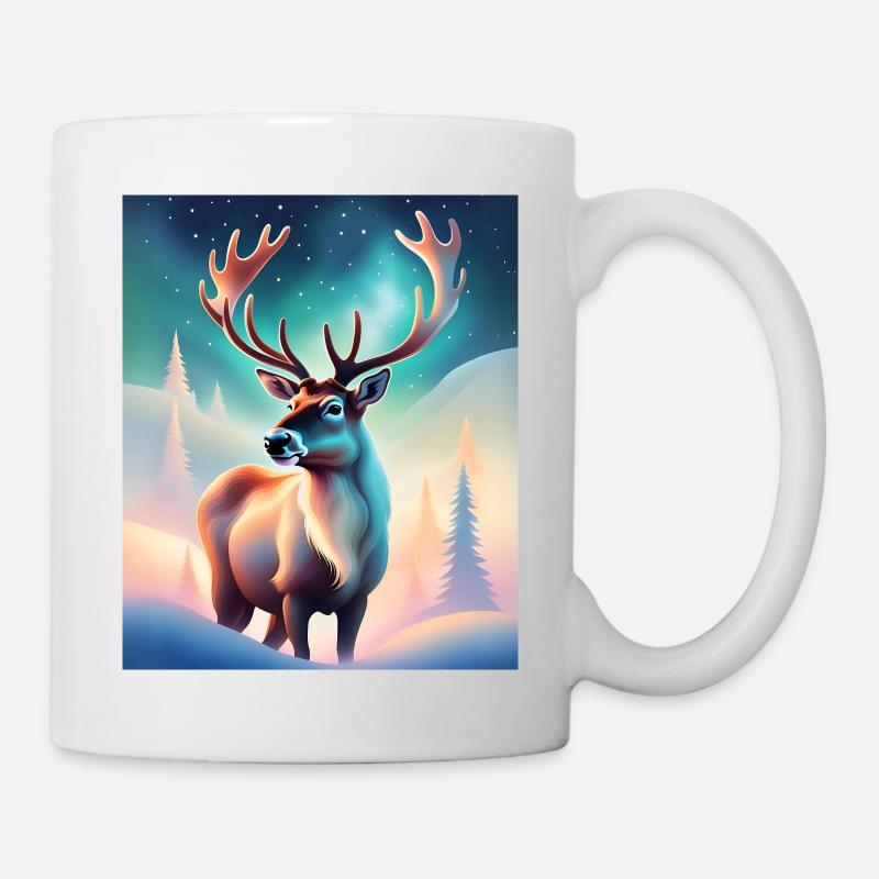 Conception de renne majestueux avec des aurores boréales - Mug blanc - blanc