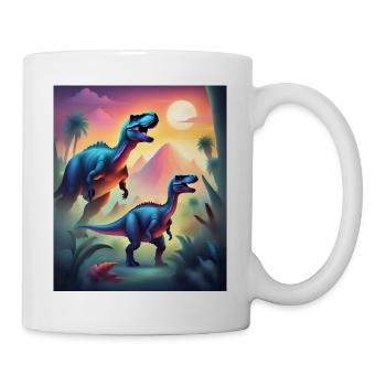 Epische bunte Dinosaurier und Sonnenuntergang - Tasse - Weiß - Rechts