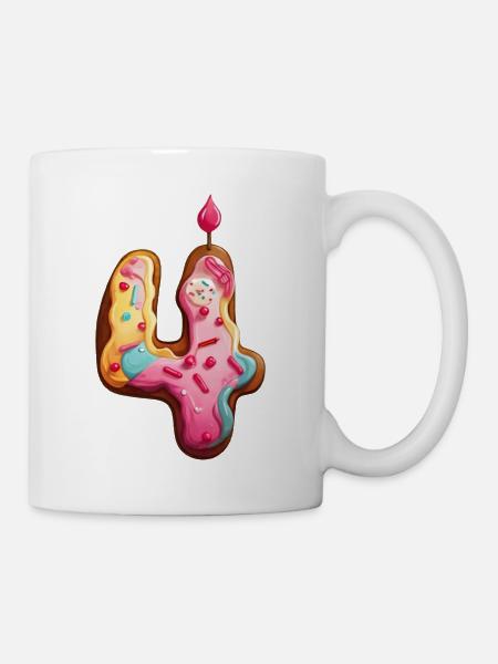NUMBER 4 CAKE SWEET 4TH BIRTHDAY - Mug - white