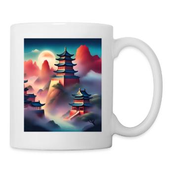 Japanische Burgen auf Bergen - Tasse - Weiß - Rechts