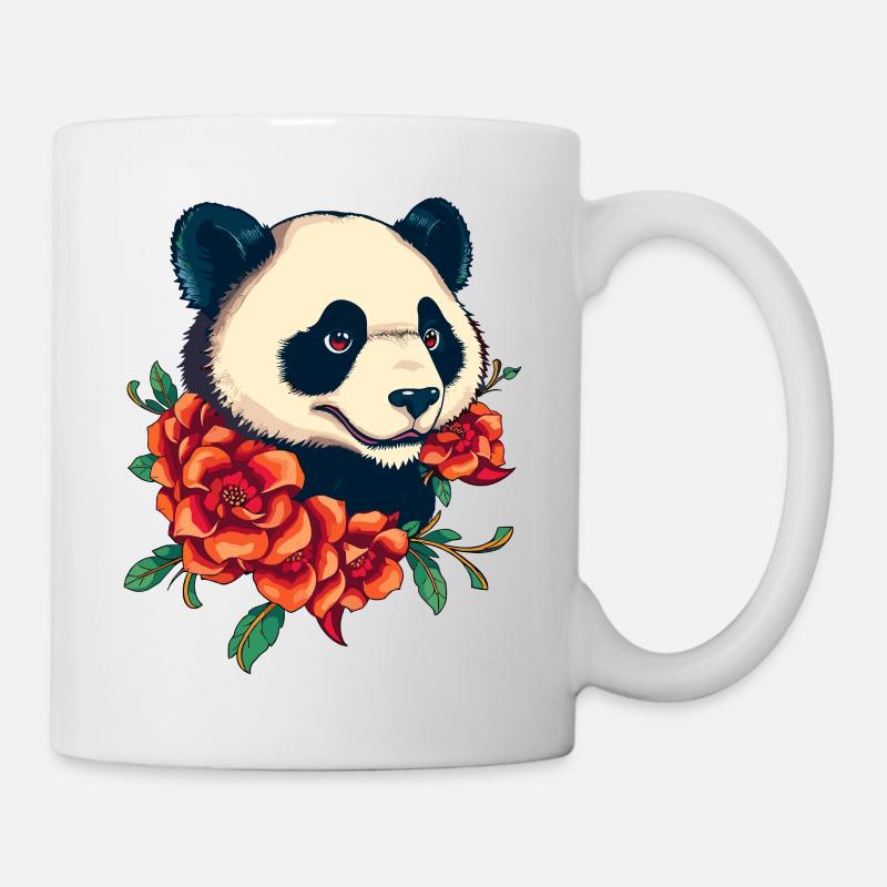 Panda mit Rosen - Tasse - Weiß
