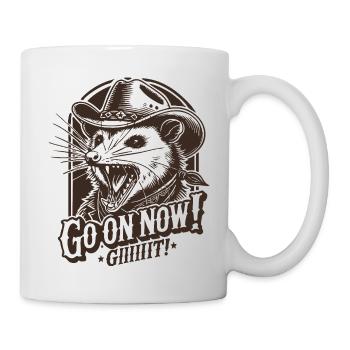Vintage Go on Now Git Funny Cowboy Opossum Meme - Mug - white - Right