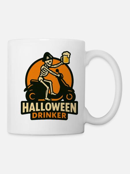 Skelett Trinker Halloween - Tasse - Weiß