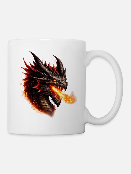 Feuerdrache Flammendes Haupt - Tasse - Weiß