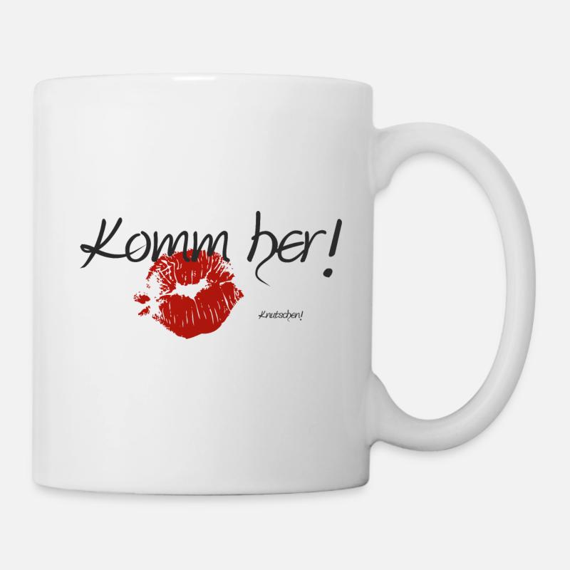 Witziger Spruch Komm her Knutschen Lippen - Tasse - Weiß