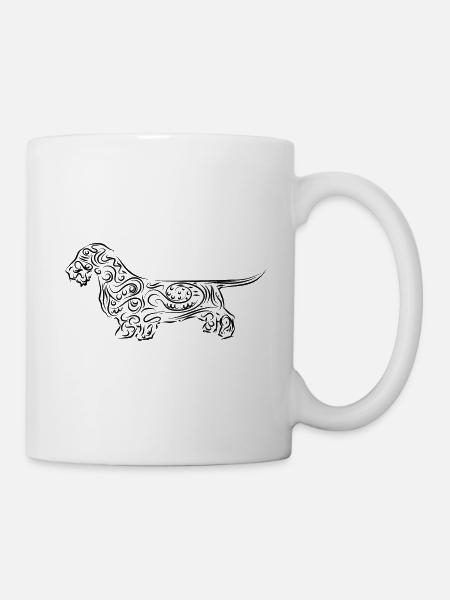 Dackel Tribal schwarz Rauhaardackel Zeichnung - Tasse - Weiß