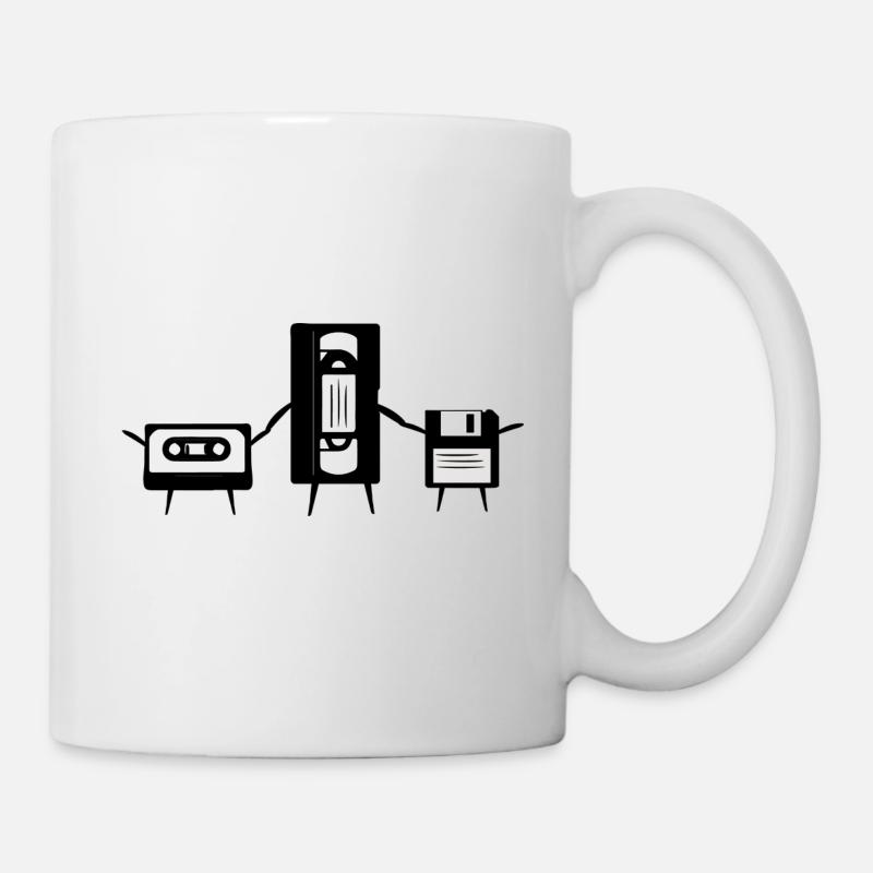 Diskette, Kassette und VHS Hand in Hand Retro Styl - Tasse - Weiß
