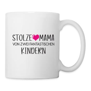 Stolze Mutter mit Herz von 2 Kindern Geschenk Idee - Tasse - Weiß - Rechts