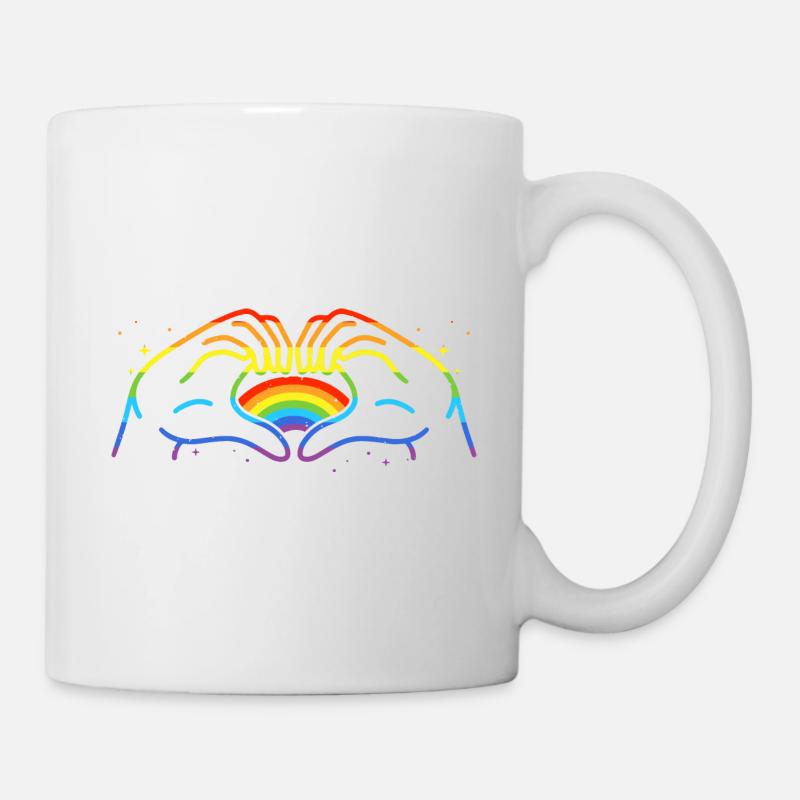CSD LGBT Hände formen Regenbogen Herz Pride - Tasse - Weiß