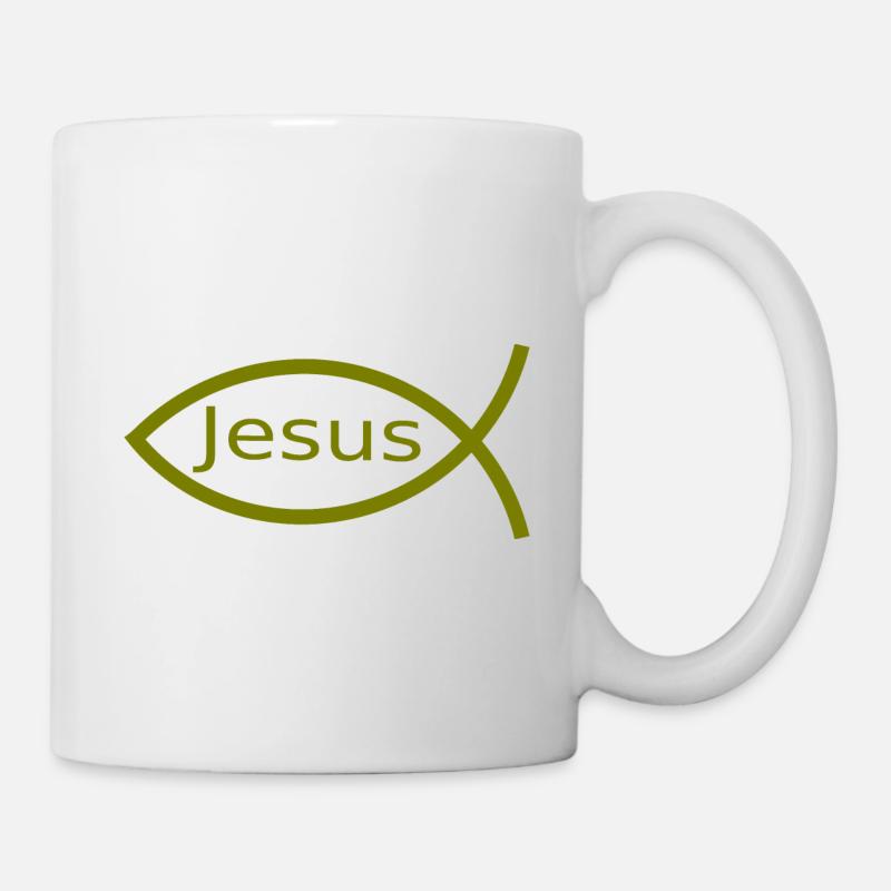 Jésus poisson vert Ichthys poisson poisson poisson poisson - Mug blanc - blanc