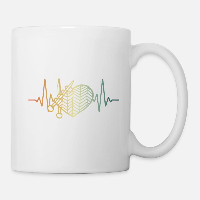 Strickender Herzschlag stricken EKG Puls - Tasse - Weiß