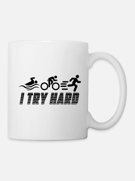 Triathlon - I Try Hard | Farbe änderbar - Tasse - Weiß