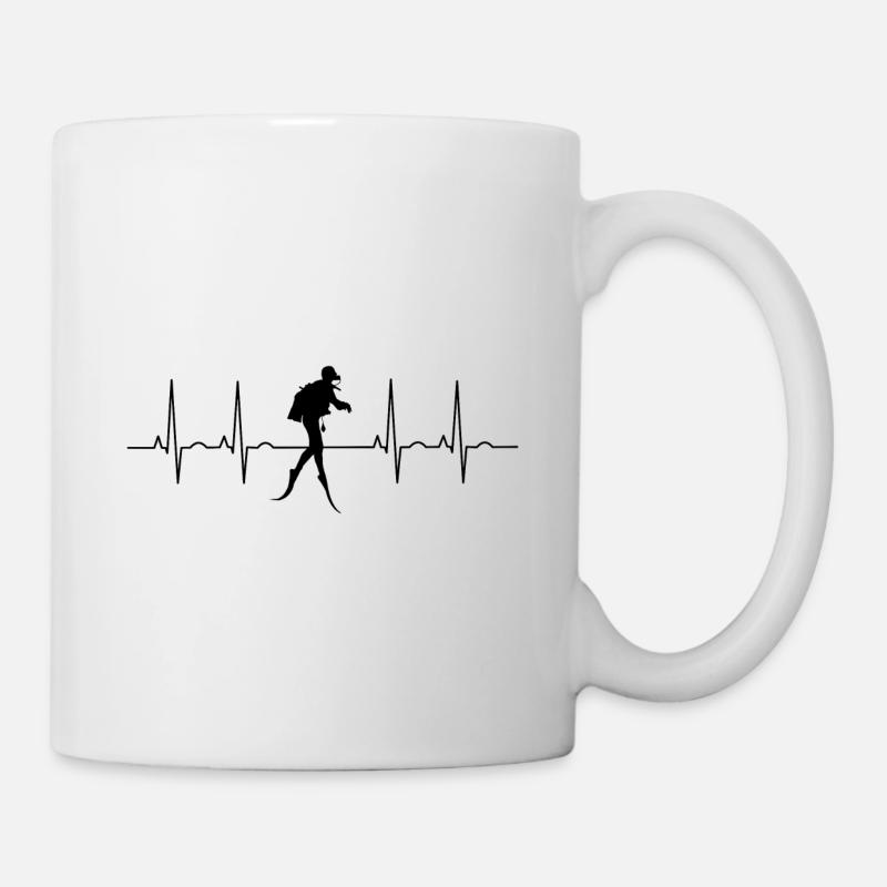 Cadeau de battement de coeur de plongeur de plongée ECG - Mug blanc - blanc