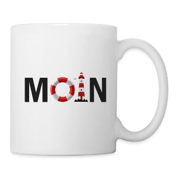 Moin mit dem Rettungsring und dem Leuchtturm Moin - Tasse - Weiß - Rechts