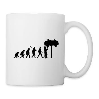 Evolution - Auto - KfZ Mechaniker - Schrauber - Tasse - Weiß - Rechts