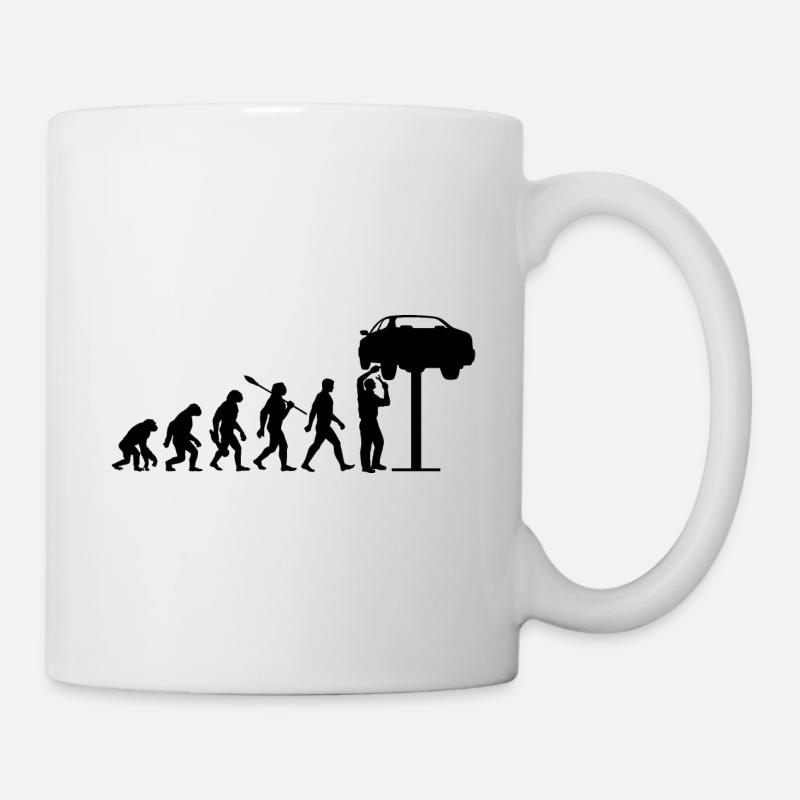 Evolution - Auto - KfZ Mechaniker - Schrauber - Tasse - Weiß