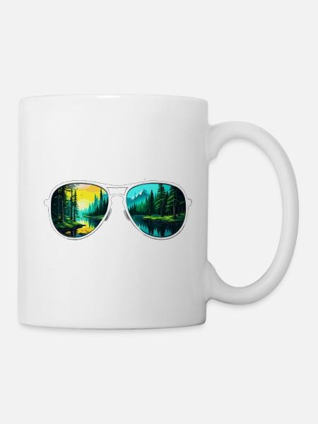 Sonnenbrille / Reflektion / Wald / Spiegelung - Tasse - Weiß