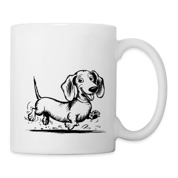Bunte lustige Kinderzeichnung Dackel - Tasse - Weiß - Rechts