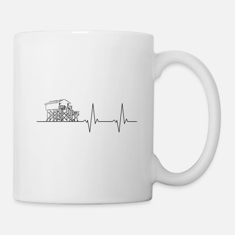 Pulslinie Pfahlbau ohne Text schwarz - Tasse - Weiß