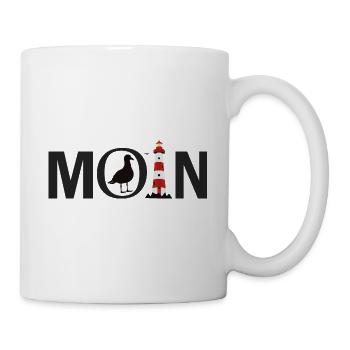 Ostsee Nordsee Spruch Moin mit Möwe und Leuchtturm - Tasse - Weiß - Rechts