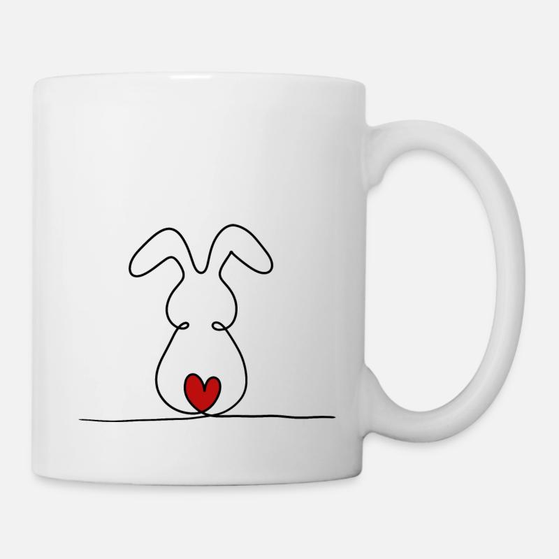 One-Line-Hase mit rotem Schwänzchen - Tasse - Weiß