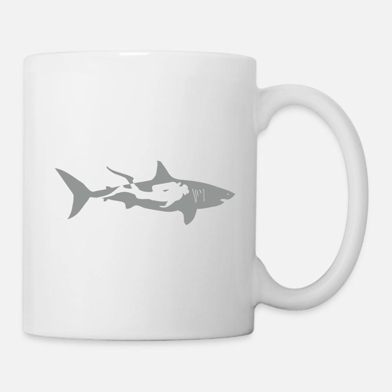 scuba diving diver shark jaws whale dolphin - Mug - white