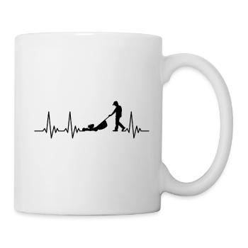 Mann der Rasen mäht Heartbeat Kleingarten Geschenk - Tasse - Weiß - Rechts