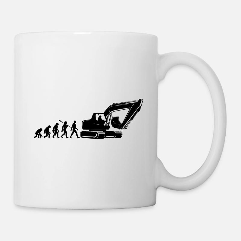 Evolution - Bagger fahren - Baustelle, Bauarbeiter - Tasse - Weiß