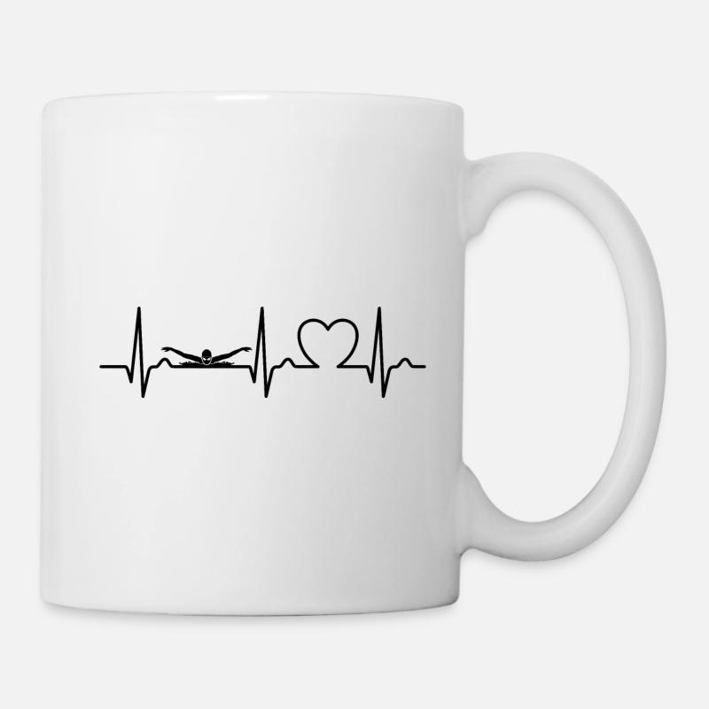 Courbe De Coeur, ECG, Natation, Papillon, Piscine - Mug blanc - blanc