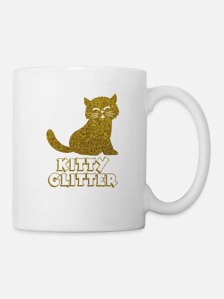 Paillettes chat doré scintillant chat paillettes - Mug blanc - blanc