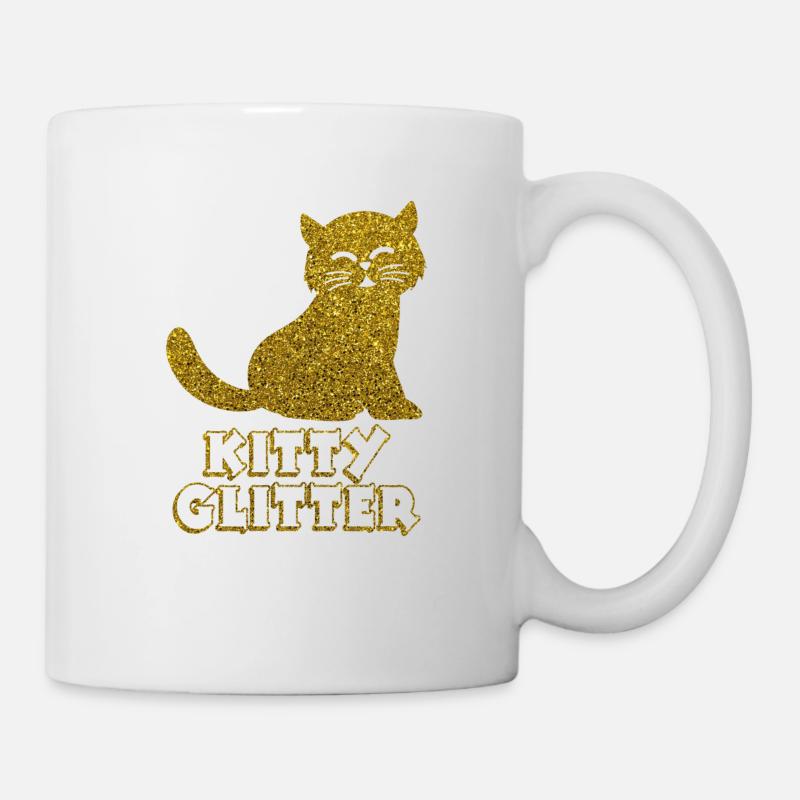Paillettes chat doré scintillant chat paillettes - Mug blanc - blanc