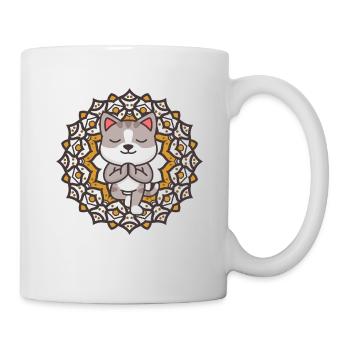 Yoga Katze Comic Tiere Lustig Süß Joga Mandala - Tasse - Weiß - Rechts