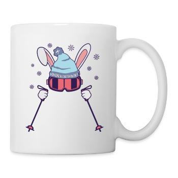 Skiing Rabbit with ski poles ski goggles ski cap - Mug - white - Right
