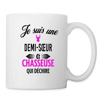 je suis chasseuse qui déchire et demi-sœur - Mug blanc - blanc - Droite