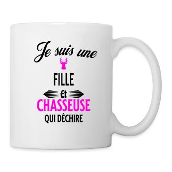 je suis chasseuse qui déchire et fille - Mug blanc - blanc - Droite