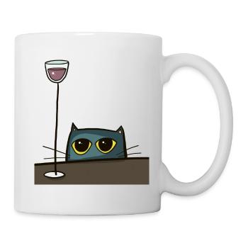 Katze mit Rotwein, trinkende Katze, lustige Katze - Tasse - Weiß - Rechts