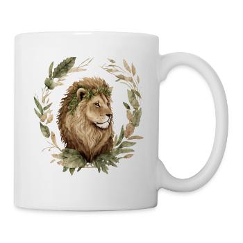 Löwe mit Blätterkranz - Tasse - Weiß - Rechts