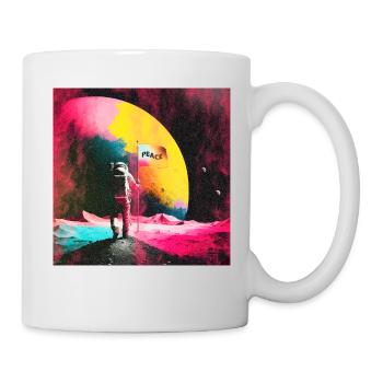 Astronaut auf dem Mond mit Peace Flagge - Tasse - Weiß - Rechts