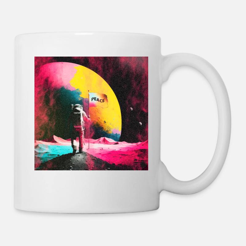 Astronaut auf dem Mond mit Peace Flagge - Tasse - Weiß
