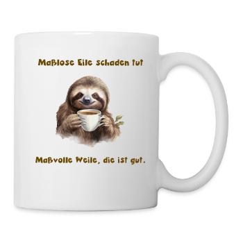 Büro Faultier mit lustigem Spruch zu Eile & Stress - Tasse - Weiß - Rechts